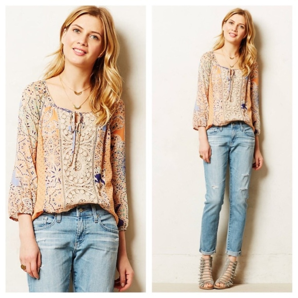 Anthropologie Meadow Rue Rosellle Peasant Top Boho